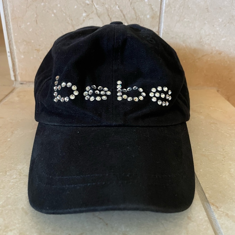 Bebe Black Hat with Rhinestone Logo